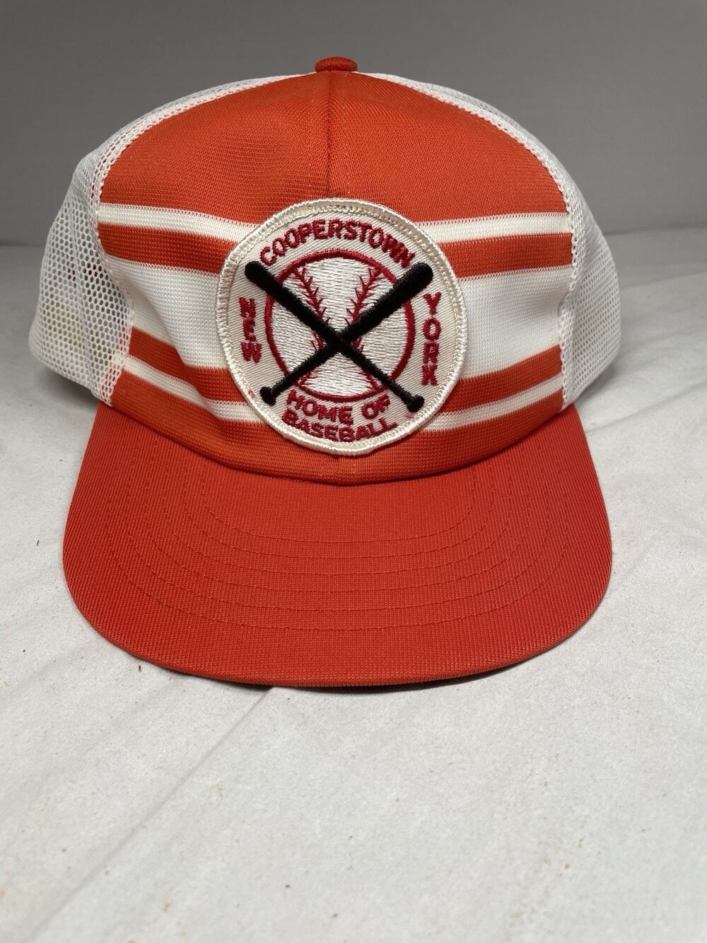 Vintage Trucker SnapBack Cooperstown NY Home Of Baseball Striped Hat